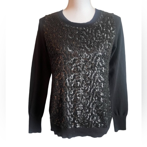 Express Black Sequin Embellished Lightweight Party Pullover Sweater Holiday Glam - Picture 5 of 16